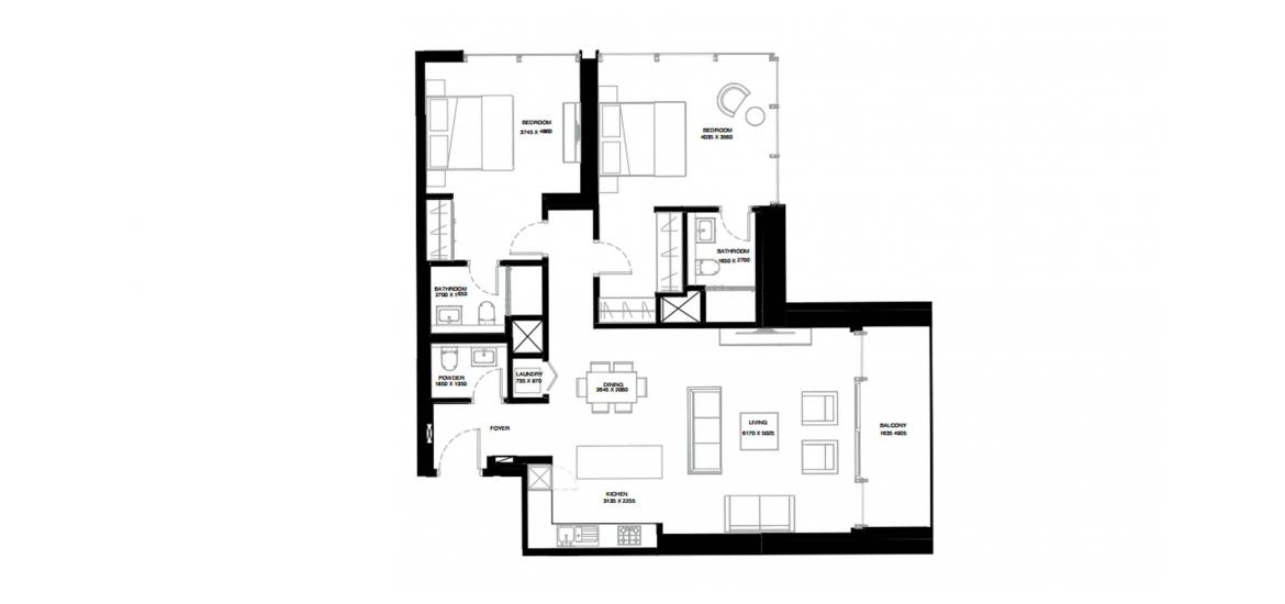 Plano del apartamento «C», 2 dormitorios en CREEK VISTAS GRANDE