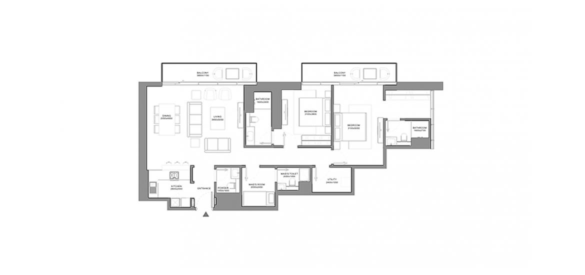 Plano del apartamento «TYPE C 2 BEDROOM TOTAL 132SQ.M», 2 dormitorios en VERDE RESIDENCES