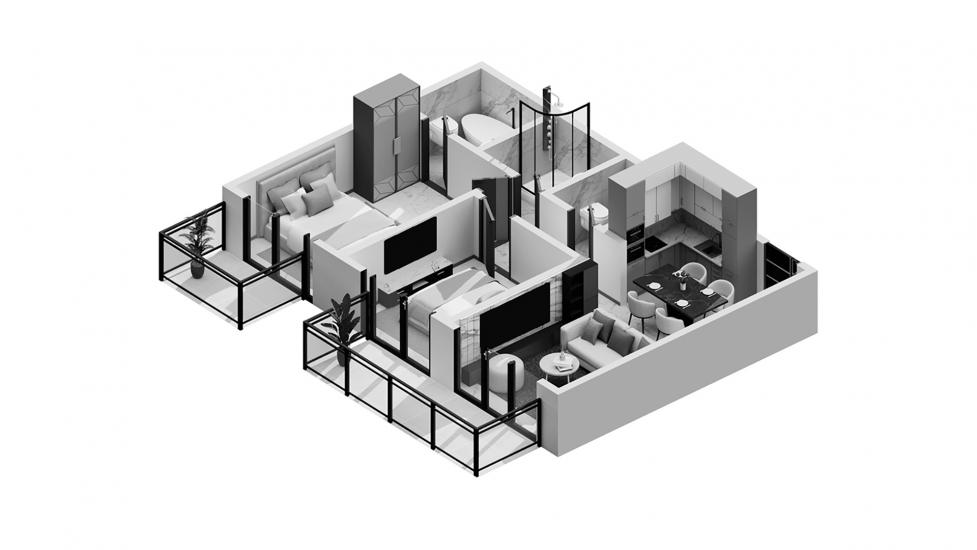 Plano del apartamento «Beachgate by Address 2br 115sqm», 2 dormitorios en BEACHGATE BY ADDRESS