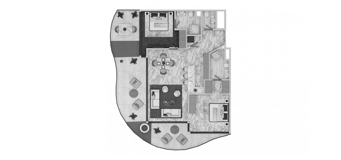 Plano del apartamento «2br 136sqm v1», 2 dormitorios en DAMAC CHIC TOWER