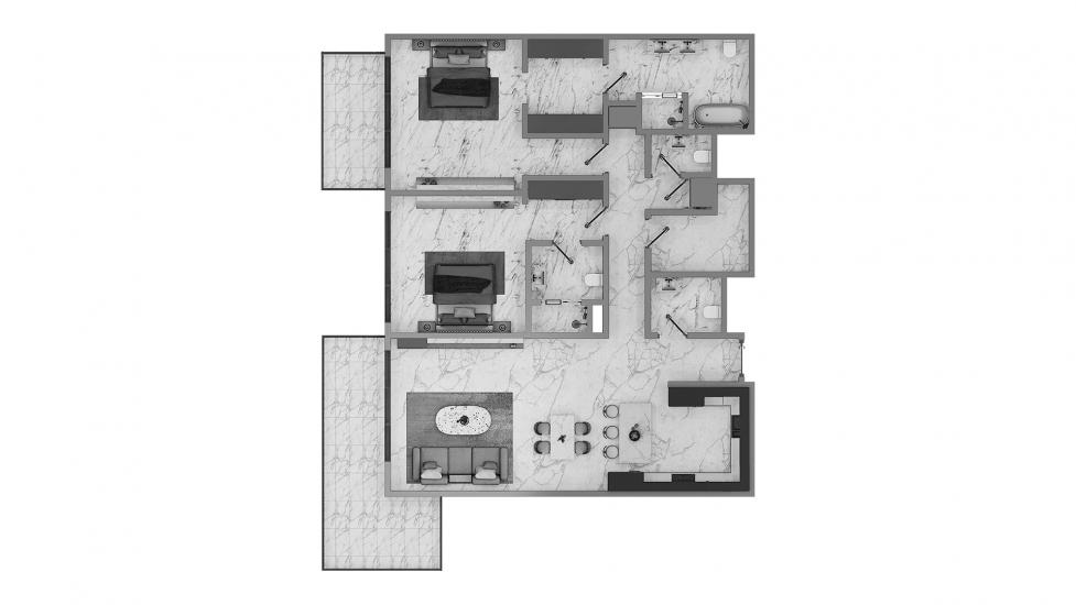 Plano del apartamento «2 Bedroom 01 158SQM», 2 dormitorios en CANAL FRONT RESIDENCES