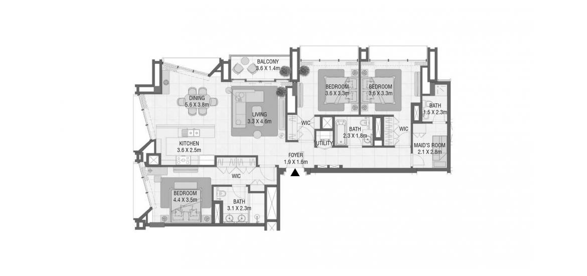 Plano del apartamento «144 SQ.M 3 BEDROOM TYPE 02 M», 3 dormitorios en DESIGN QUARTER AT D3