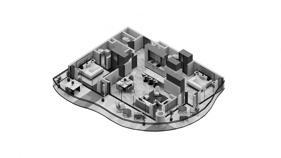 Plan d'étage de l'appartement «2br 136sqm v2», 2 chambres à DAMAC CHIC TOWER