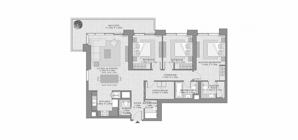 Планировка апартаментов «C» 3 спальни в ЖК CREEK PALACE