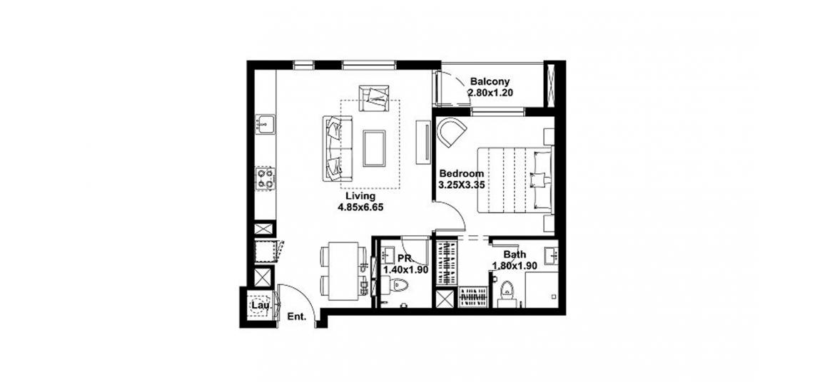 Планировка апартаментов «58sqm» 2 комнаты в ЖК NOOR