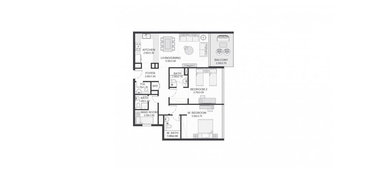 Планировка апартаментов «116SQM» 2 спальни в ЖК TRIA