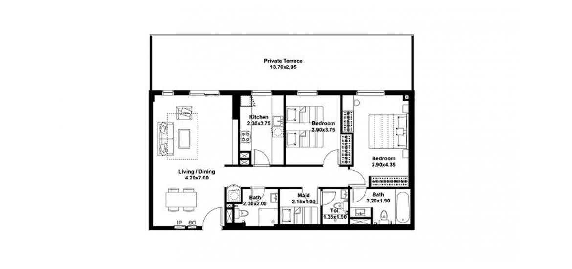 Планировка апартаментов «141sqm» 2 спальни в ЖК NOOR