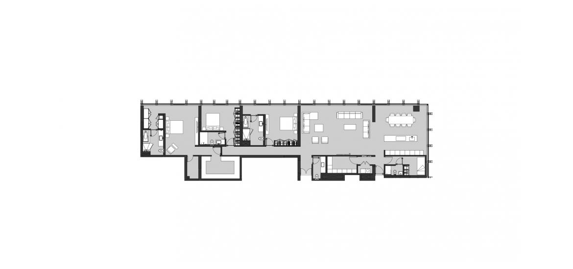 Планировка апартаментов «THREE BEDROOM TYPE D» 3 спальни в ЖК RESIDENCE 110