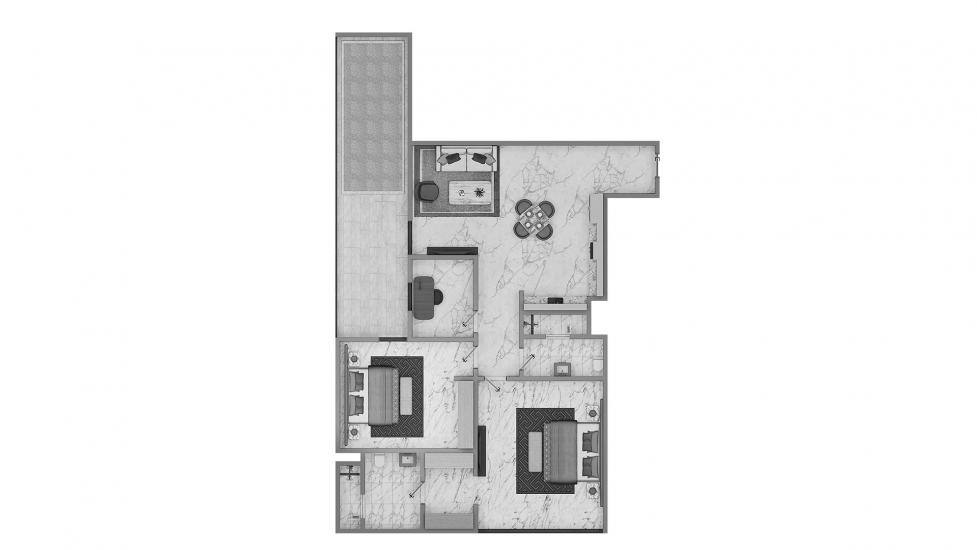 Планировка апартаментов «2 BR Type A 98SQM» 3 комнаты в ЖК ELITZ