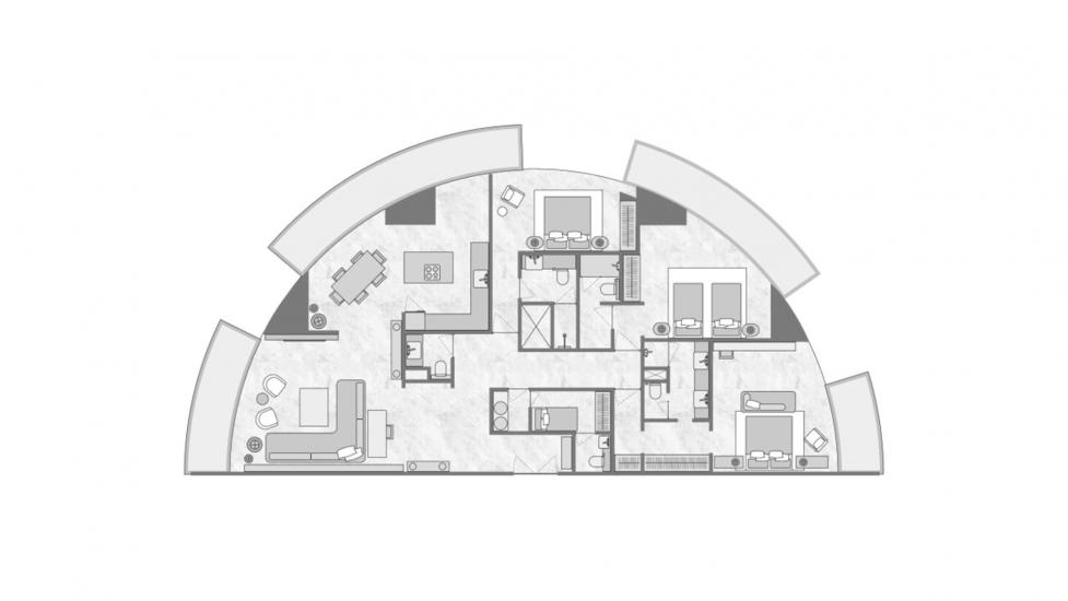 Планировка апартаментов «3 BEDROOM TYPE 3A 255 SQ.M.» 3 спальни в ЖК THE BILTMORE RESIDENCES SUFOUH