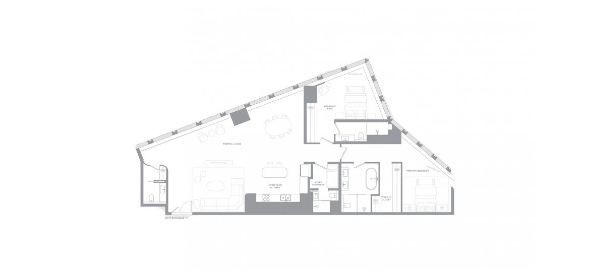 Планировка апартаментов «2BR 199SQM» 3 комнаты в ЖК BACCARAT HOTEL AND RESIDENCES