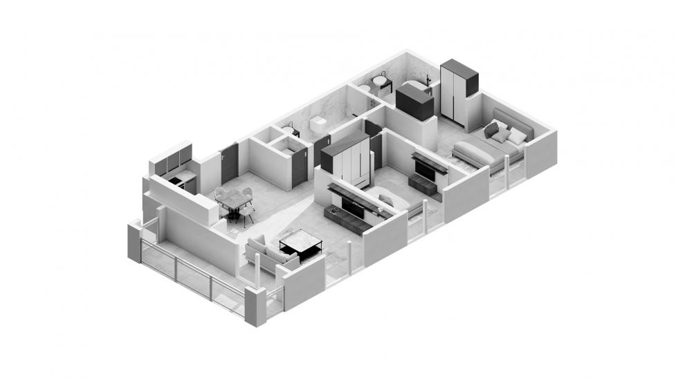 Планировка апартаментов «2BR 02 101SQM» 3 комнаты в ЖК ROSEWATER