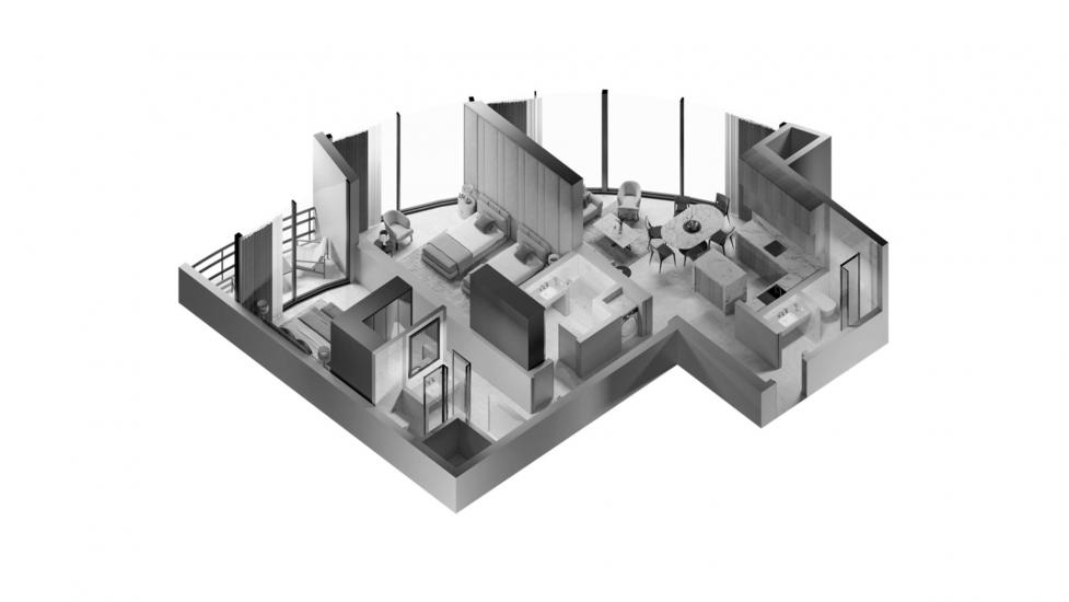 Планировка апартаментов «2 BEDROOM TYPE 2D-B 96 SQ.M.» 2 спальни в ЖК THE BILTMORE RESIDENCES SUFOUH