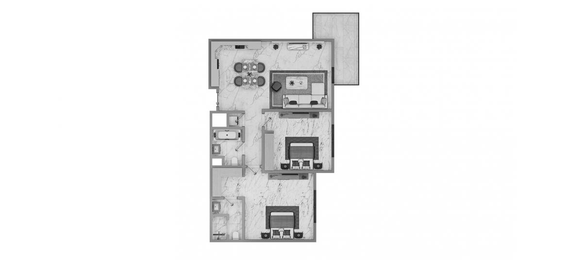 Планировка апартаментов «2BR Type A 84SQM» 3 комнаты в ЖК ASCOT RESIDENCES