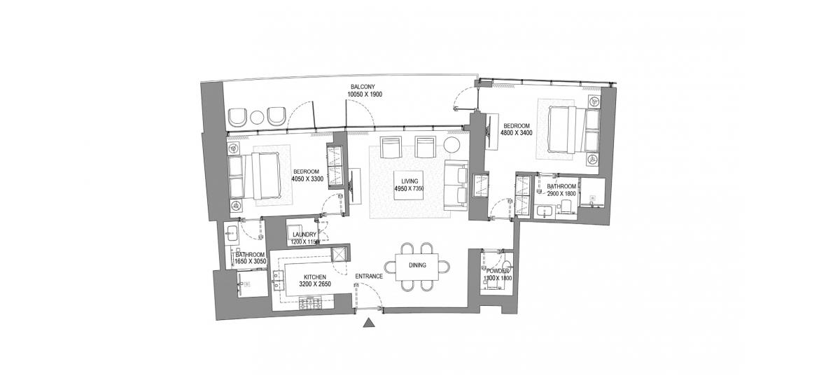 Планировка апартаментов «2BR TYPE A» 2 спальни в ЖК SOBHA SEAHAVEN