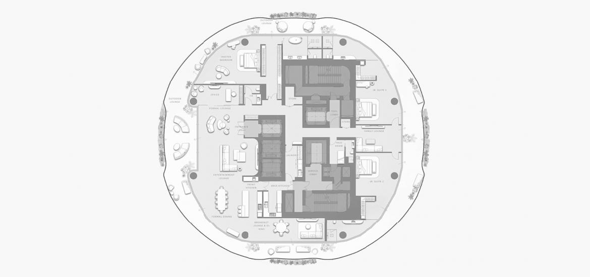 Планировка апартаментов «3 BEDROOM TYPE 3101 866 SQ.M.» 3 спальни в ЖК COMO RESIDENCES