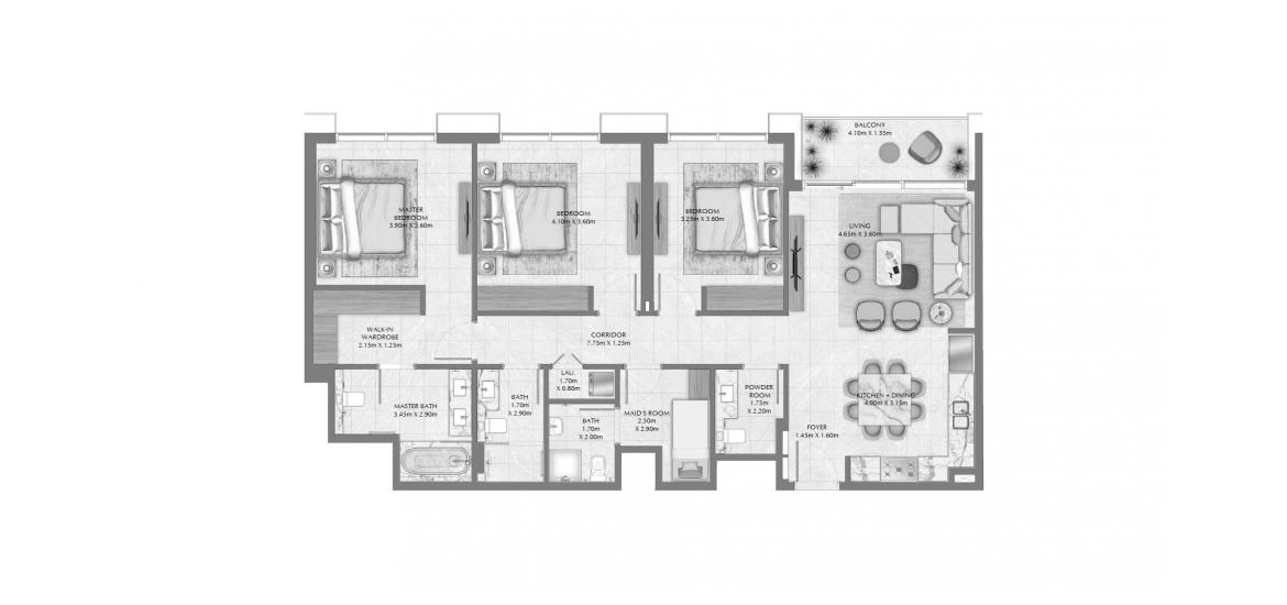 Планировка апартаментов «144 SQ.M 3 BDRM» 5 комнат в ЖК CREEK WATERS 2 APARTMENTS