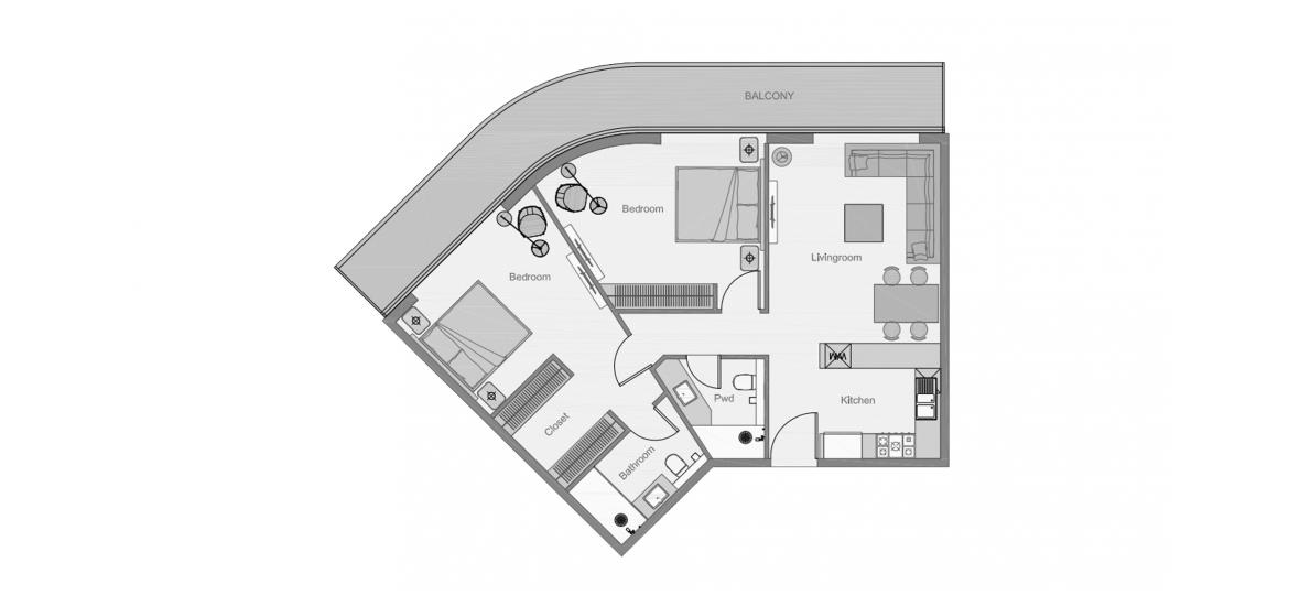 Планировка апартаментов «THE CENTRAL DOWNTOWN TWO-BEDROOMS-TYPE-3-119M» 2 спальни в ЖК THE CENTRAL DOWNTOWN