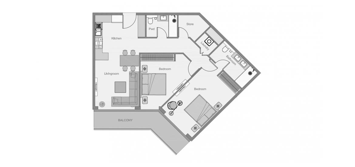 Планировка апартаментов «THE CENTRAL DOWNTOWN TWO-BEDROOMS-TYPE-2-111M» 2 спальни в ЖК THE CENTRAL DOWNTOWN