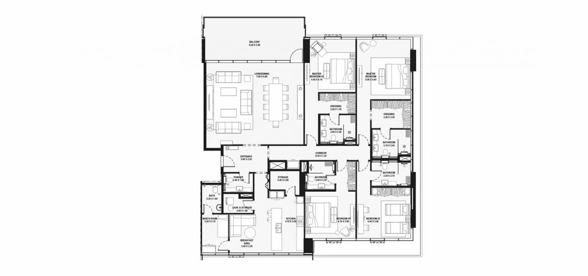 Apartment floor plan «D», 4 bedrooms in LAGOON VIEWS
