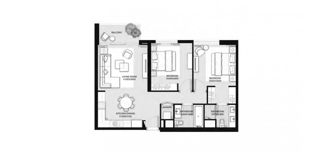 Apartment floor plan «B», 2 bedrooms in PARK HEIGHTS II