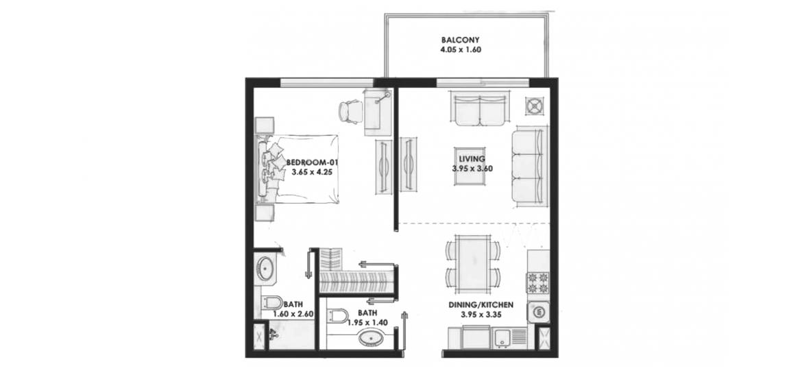 Apartment floor plan «63sqm», 1 bedroom in PEARLZ