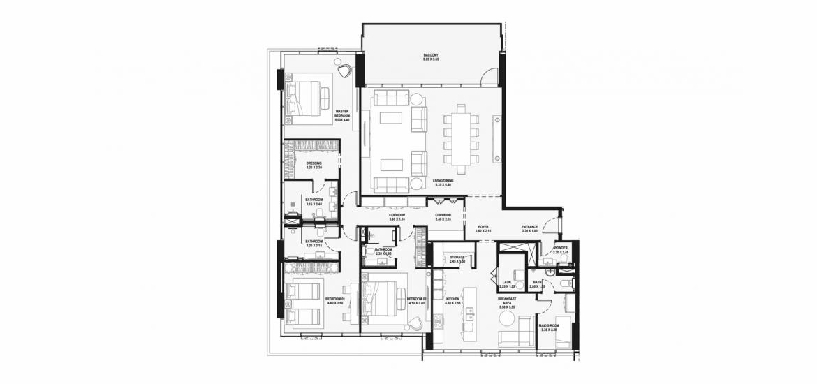 Apartment floor plan «B», 3 bedrooms in LAGOON VIEWS