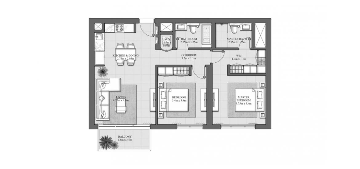 Apartment floor plan «92SQM 11», 2 bedrooms in HILLS PARK
