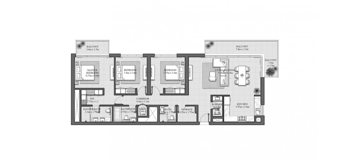Apartment floor plan «165SQM 2A», 3 bedrooms in HILLS PARK