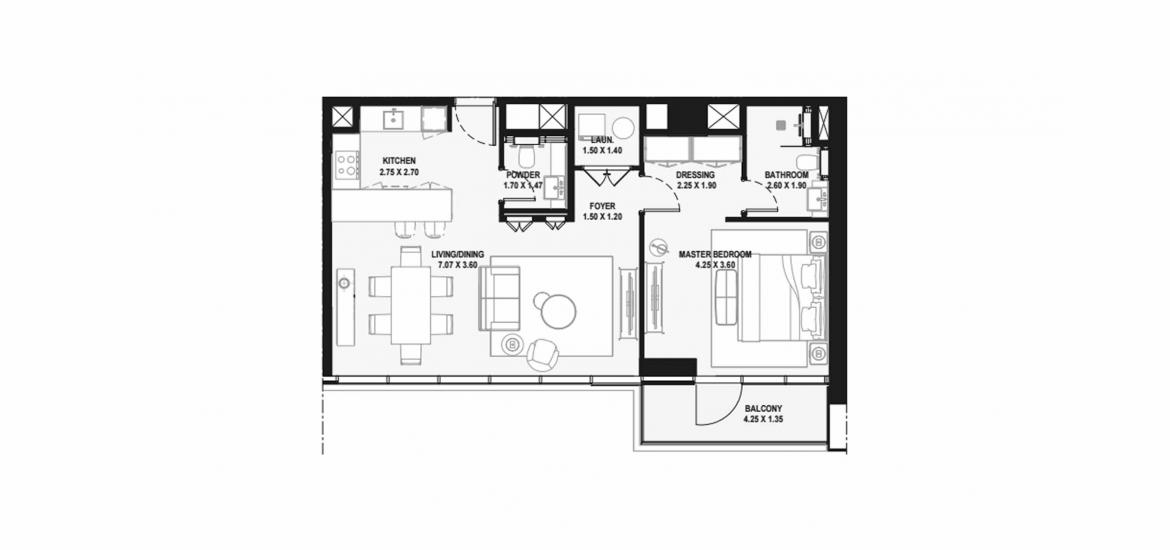 Apartment floor plan «A», 1 bedroom in LAGOON VIEWS