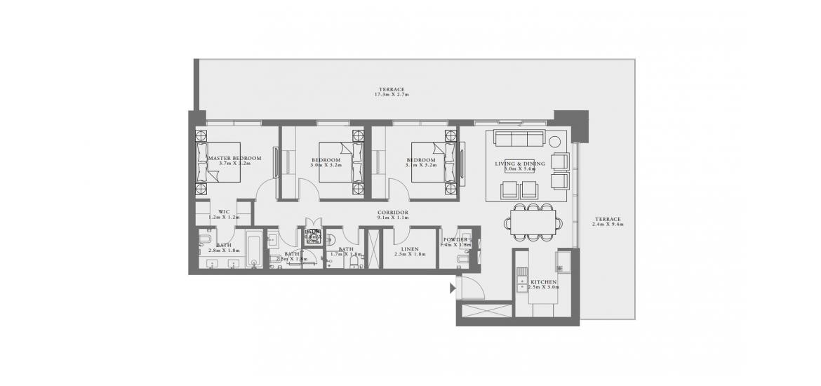 Apartment floor plan «F», 3 bedrooms in LIME GARDENS