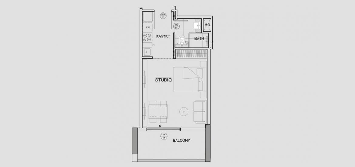 Apartment floor plan «0BR», 1 room in BINGHATTI CANAL