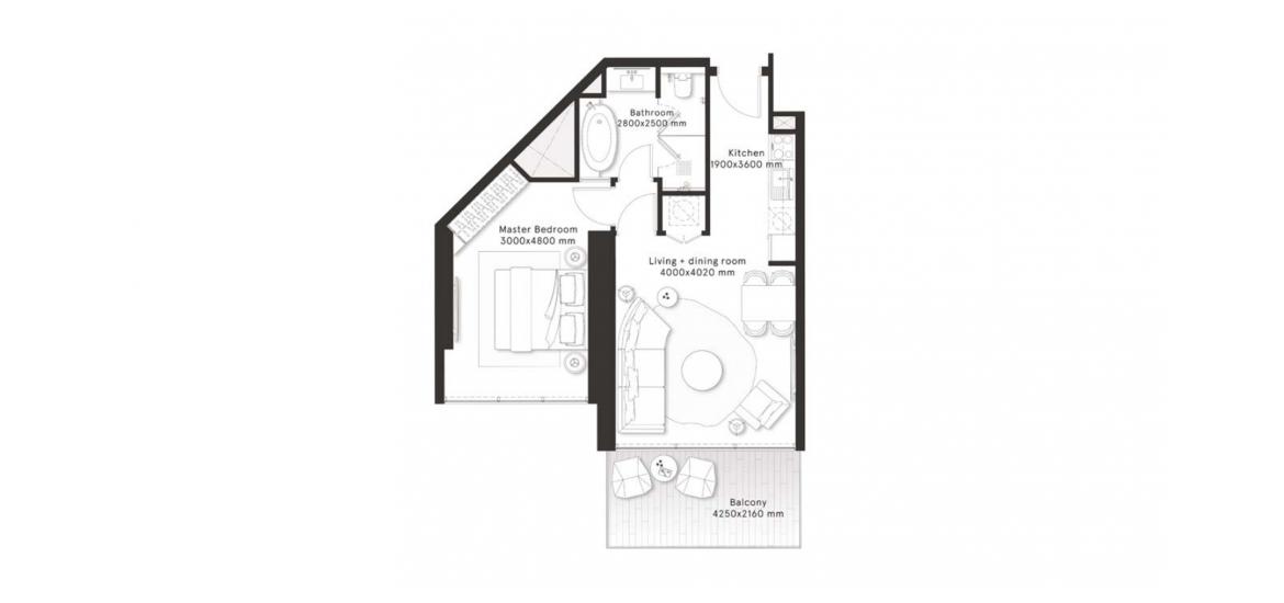 Apartment floor plan «C», 1 bedroom in W RESIDENCES DUBAI – DOWNTOWN