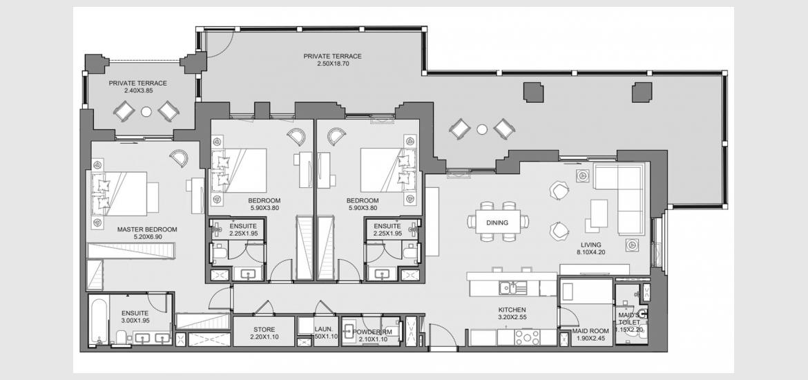 Apartment floor plan «218sqm», 3 bedrooms in JADEEL