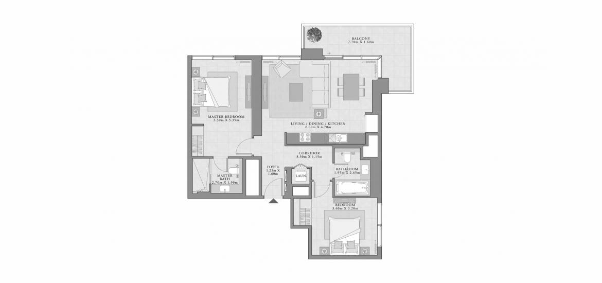 Apartment floor plan «B», 2 bedrooms in CREEK PALACE