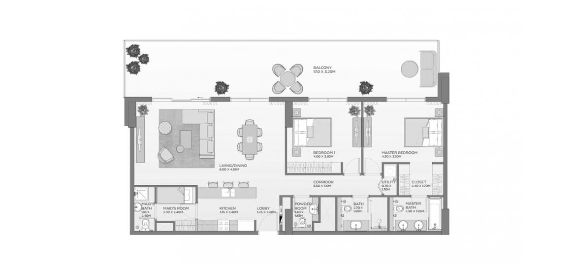 Apartment floor plan «132SQM A1», 2 bedrooms in LAUREL CENTRAL PARK