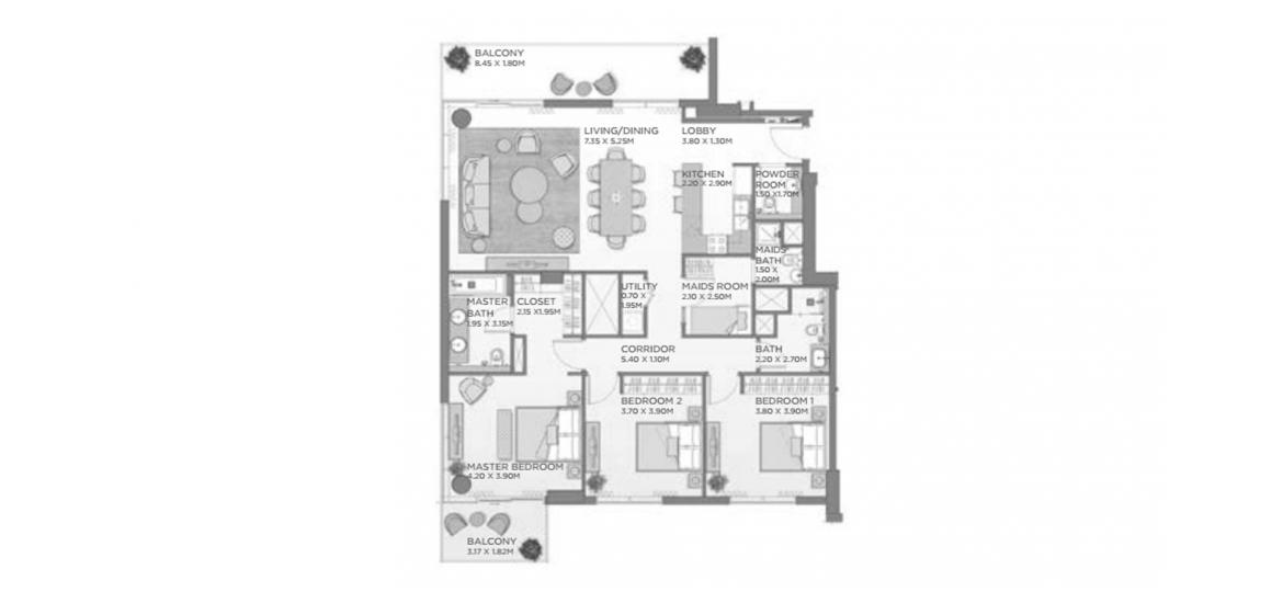 Apartment floor plan «169SQM B2», 3 bedrooms in CASTLETON