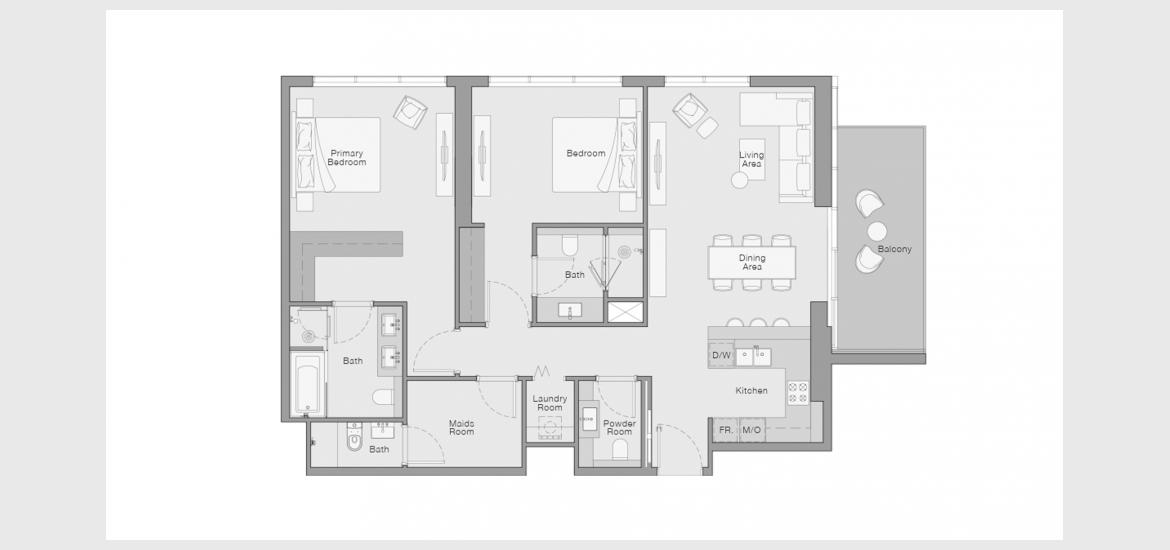 Apartment floor plan «2 BERDROOM TYPE A», 2 bedrooms in THE QUAYSIDE RESIDENCES