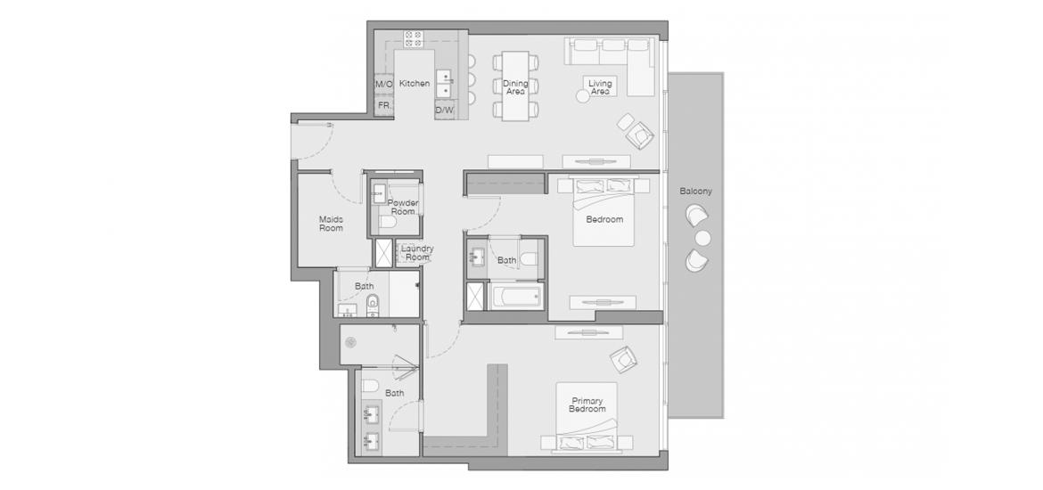 Apartment floor plan «2 BERDROOM TYPE B», 2 bedrooms in THE QUAYSIDE RESIDENCES