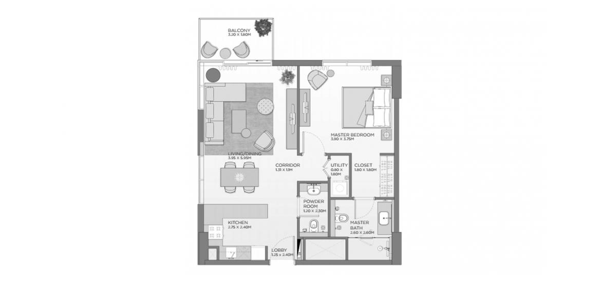 Apartment floor plan «B4», 1 bedroom in LAUREL CENTRAL PARK