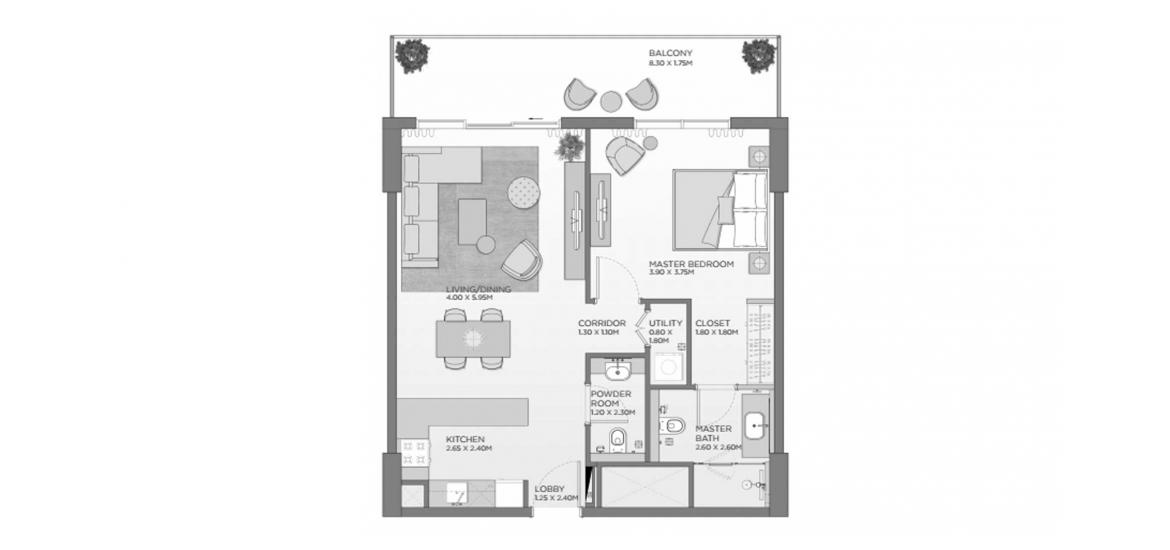 Apartment floor plan «B2», 1 bedroom in LAUREL CENTRAL PARK