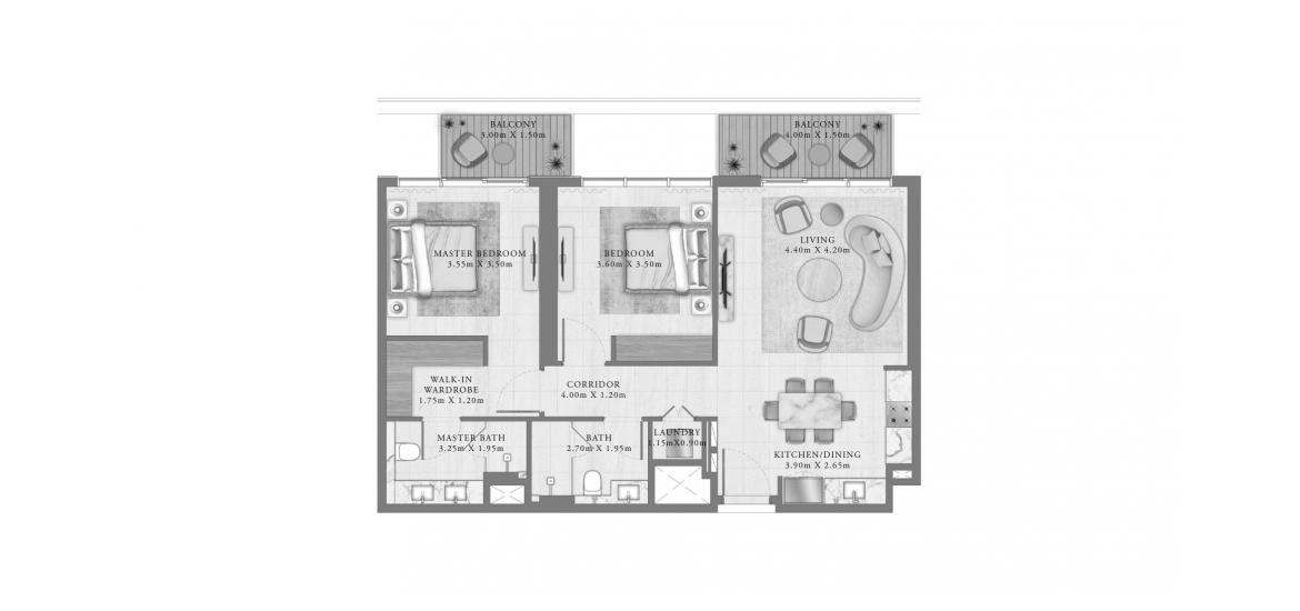 Apartment floor plan «103 SQ.M 2 BEDROOM», 2 bedrooms in SEAPOINT RESIDENCES