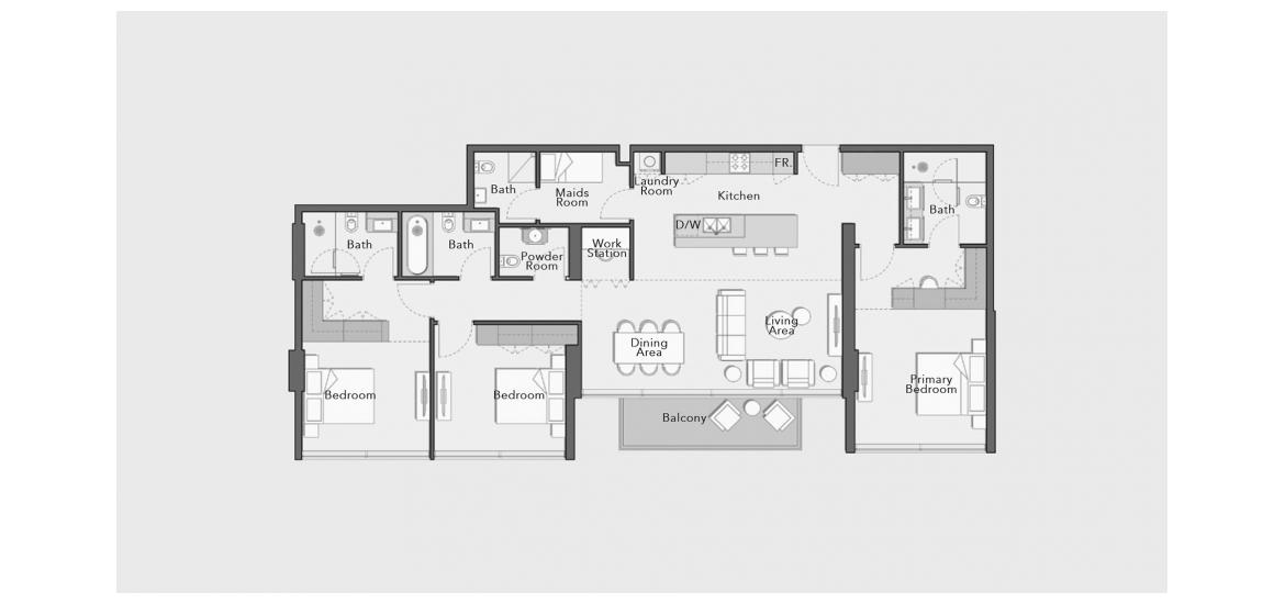 Apartment floor plan «164 SQ.M 3 BDRM TYPE B», 3 bedrooms in ARBOR VIEW