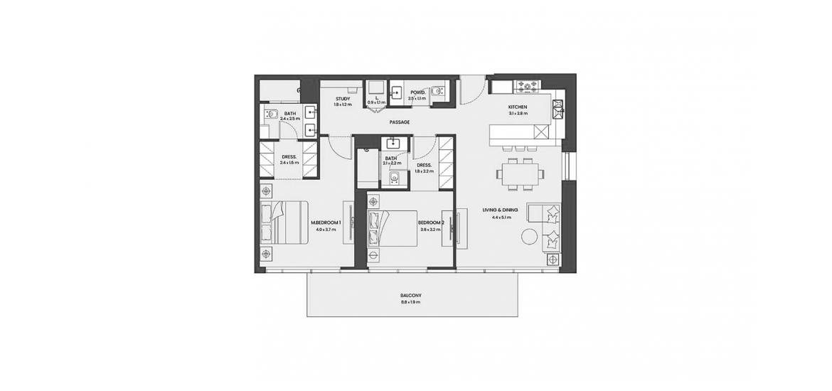 Apartment floor plan «119 SQM 2 BDRM U04 TYPE B», 2 bedrooms in HADLEY HEIGHTS