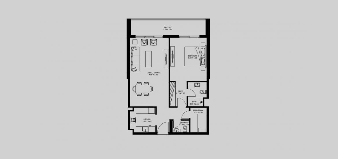 Apartment floor plan «ELEGANZ-1BD-939-965-TYPE-G», 1 bedroom in ELEGANZ