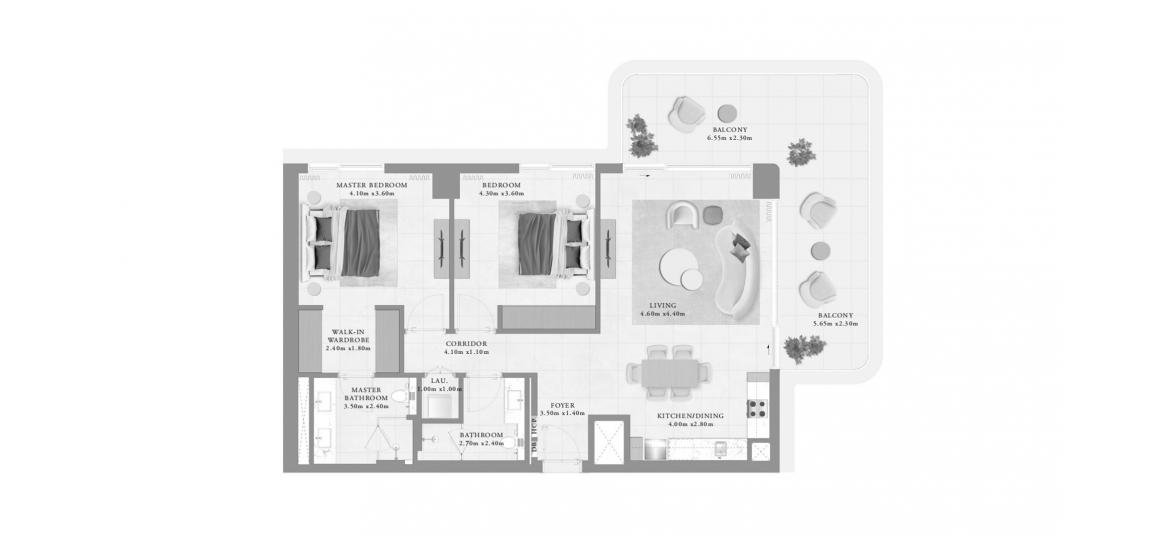 Apartment floor plan «BAYLINE TWO-BEDROOM-TYPE-J-134M», 2 bedrooms in BAYLINE