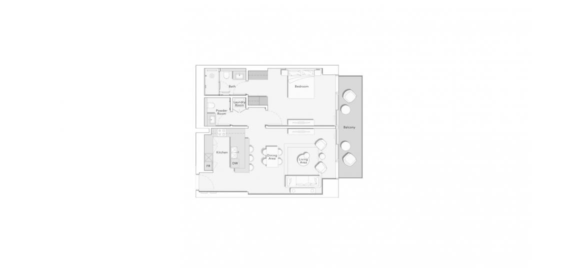 Apartment floor plan «ONE RIVER POINT 1BD 1060 TYPE B», 1 bedroom in ONE RIVER POINT