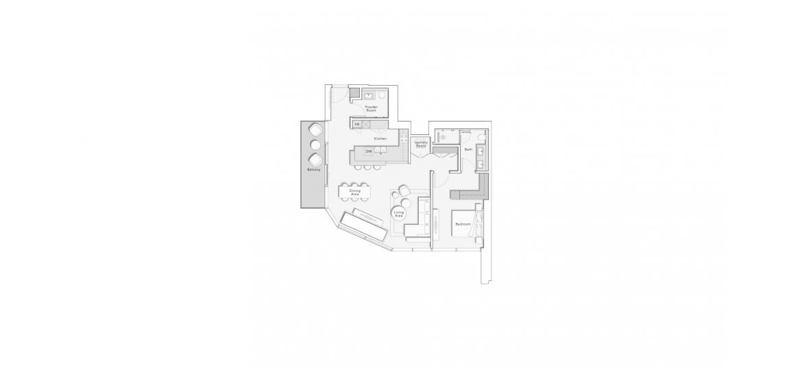 Apartment floor plan «ONE RIVER POINT 1BD 1199 TYPE C», 1 bedroom in ONE RIVER POINT