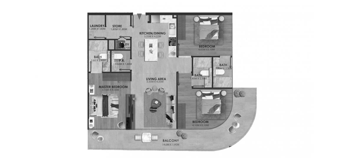 Apartment floor plan «AVELINE RESIDENCES THREE-BEDROOMS-TYPE-1-124M», 3 bedrooms in AVELINE RESIDENCES