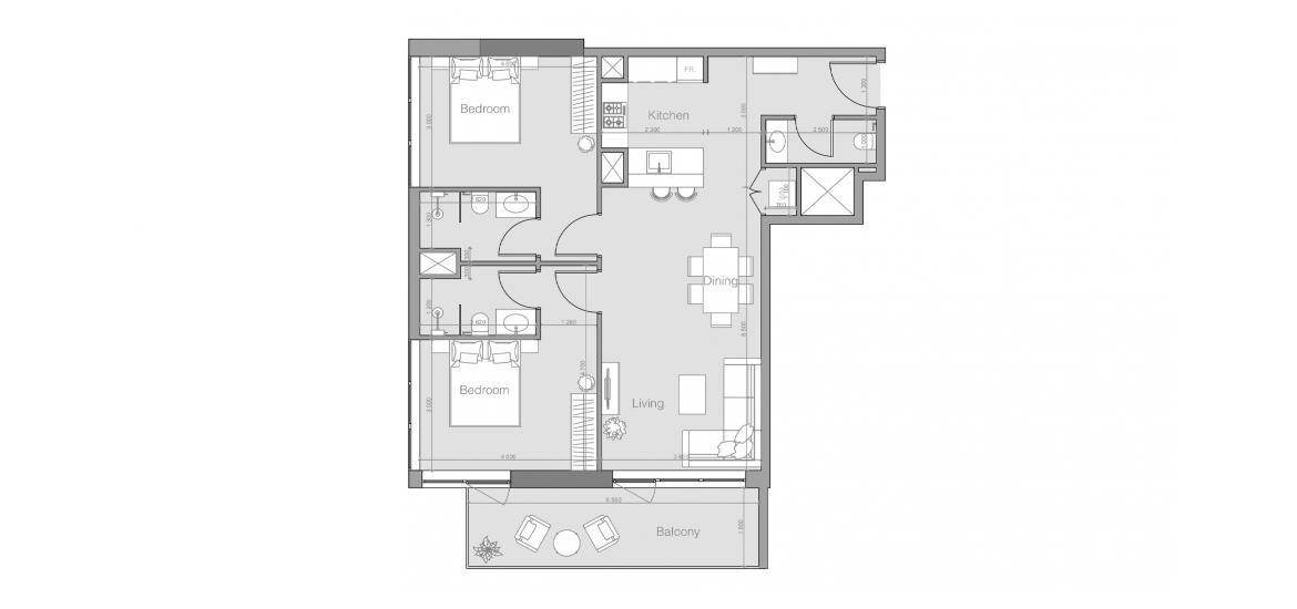 Apartment floor plan «OZONE 1 RESIDENCE TWO-BEDROOMS-TYPE-D-98M», 2 bedrooms in OZONE 1 RESIDENCE